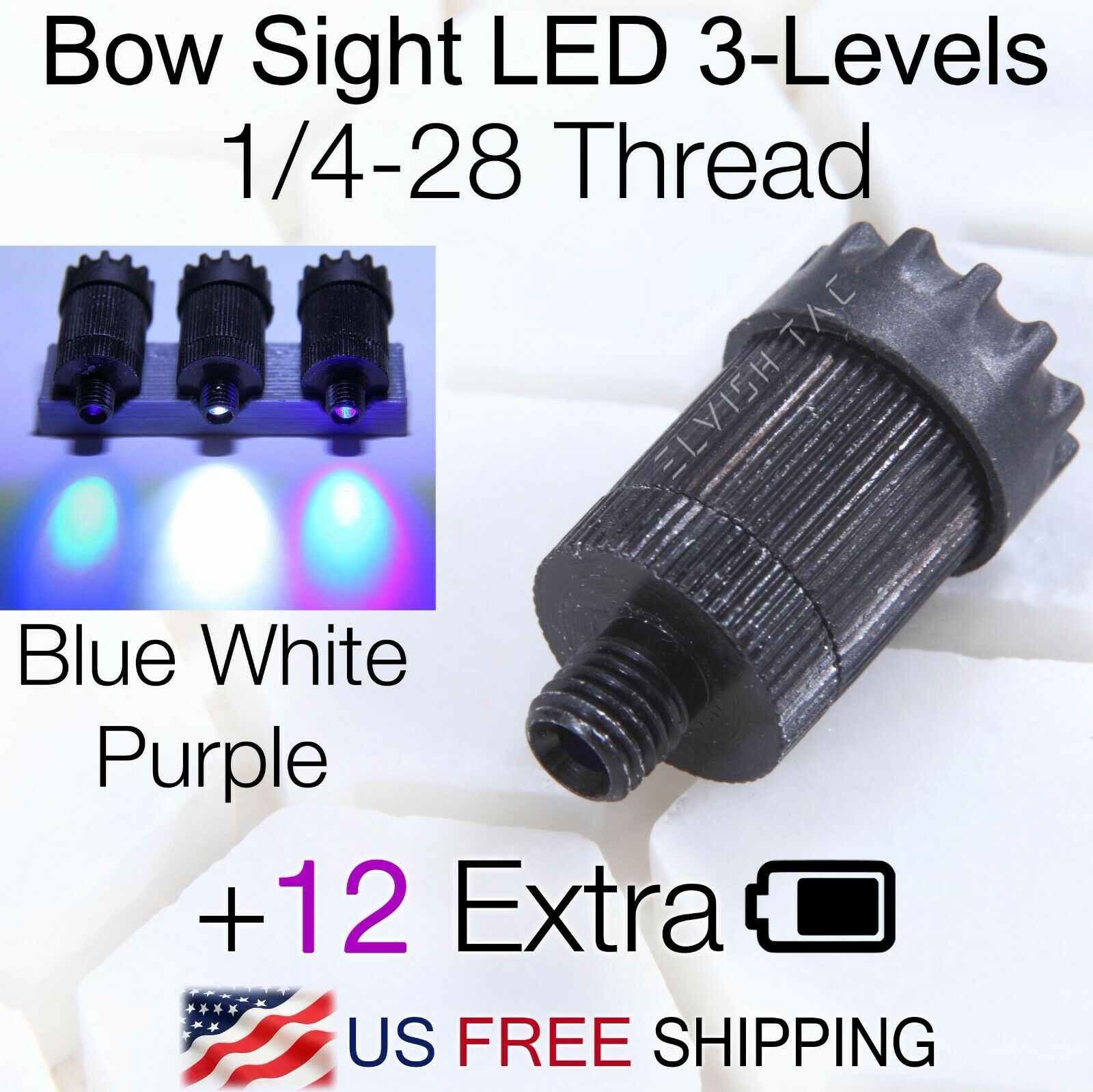 Compound Bow Sight Light Bowlight Uv Led 3-levels Rheostat Adjustable 1/4-28 Cbe