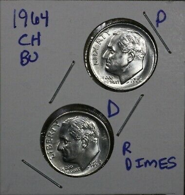 1964 P&d Roosevelt Dimes 10c Ch Bu Luster! 90% Silver Us Coin
