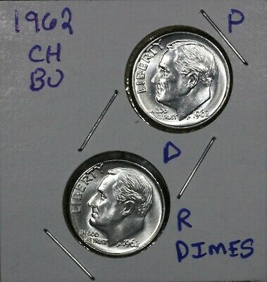 1962 P&d Roosevelt Dimes Ch Bu Luster 90% Silver Us Coins