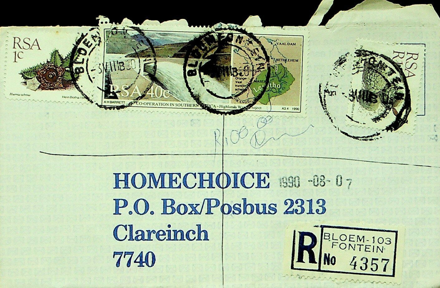 South Africa 1990 3v On Bloem-fontein Regd Cover To Clareinch Cape Town