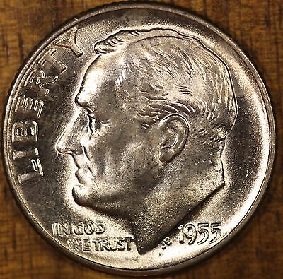 1955 D Roosevelt Dime  Ch Bu  Luster! 90% Silver Us Coin